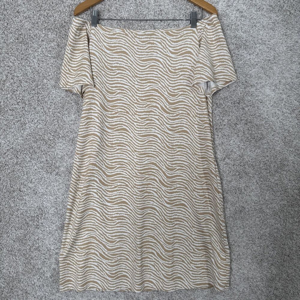 J. Mclaughlin Size L Tan Zabra Print Off Shoulder Nomi Catalina Dress